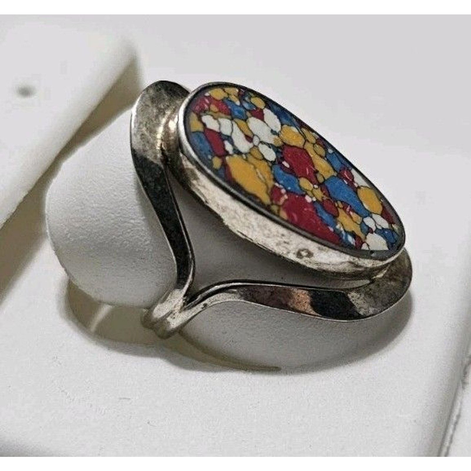 Other Rainbow Mosaic Jasper Style Gemstone 925 Silver Ring Size 6 Size ONE SIZE - 2 Thumbnail