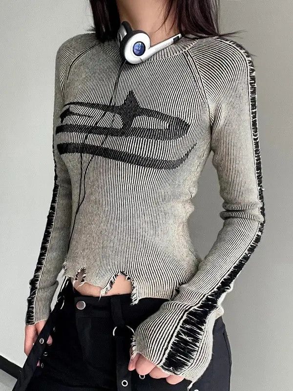 VIBE Ripped Distressed Women Long Sleeve Star Design Sweater Size L / US 10 / IT 46 - 4 Thumbnail