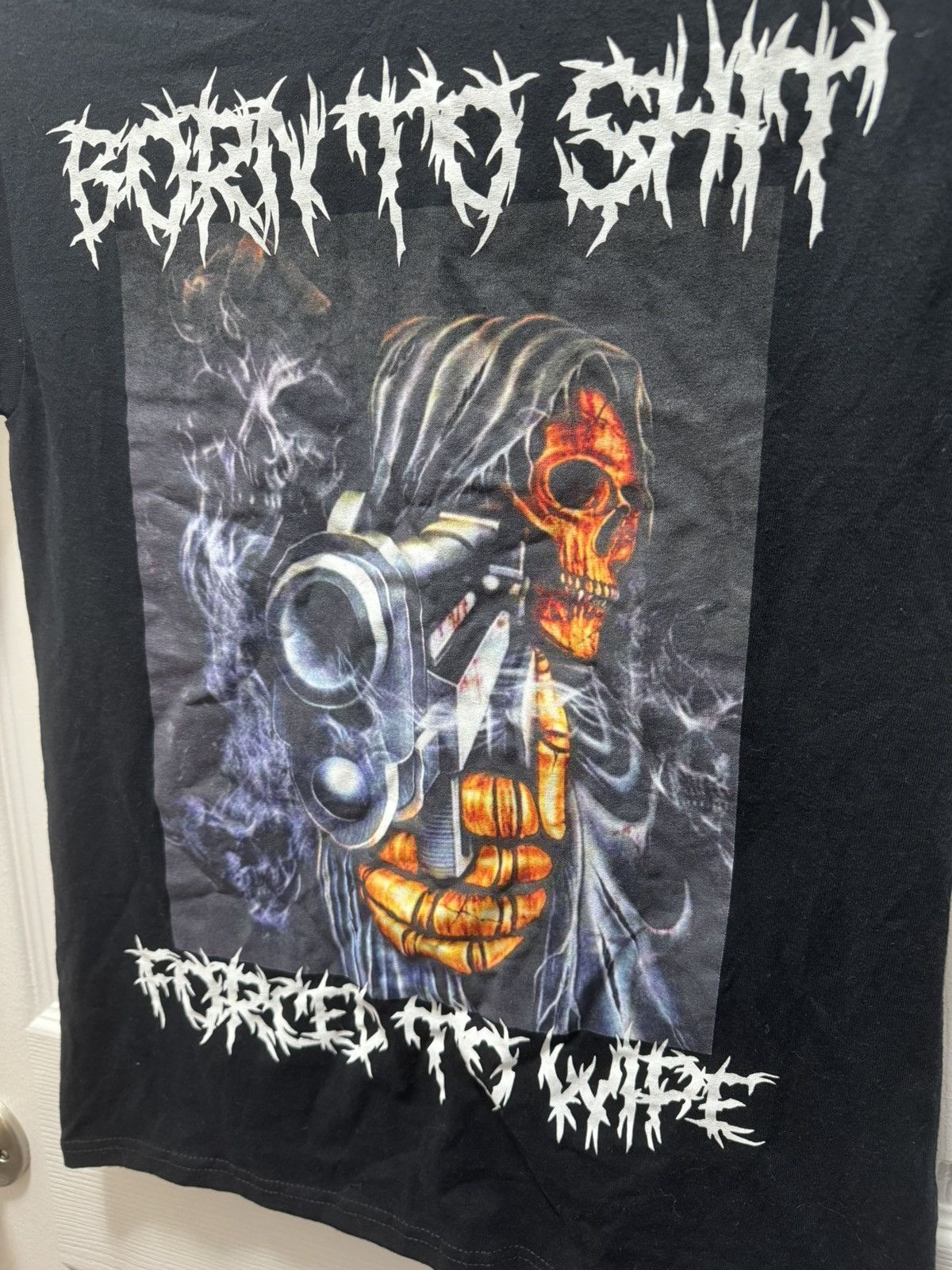 Japanese Brand Born to Shit Force to Wipe Skeleton Gun Meme Teen Hearts Size US S / EU 44-46 / 1 - 2 Thumbnail