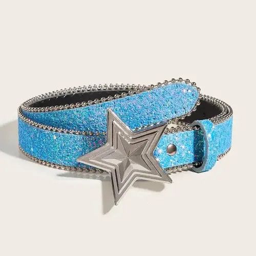 Japanese Brand Y2k Streetwear Star Buckle Blue Belt Size ONE SIZE - 1 Thumbnail