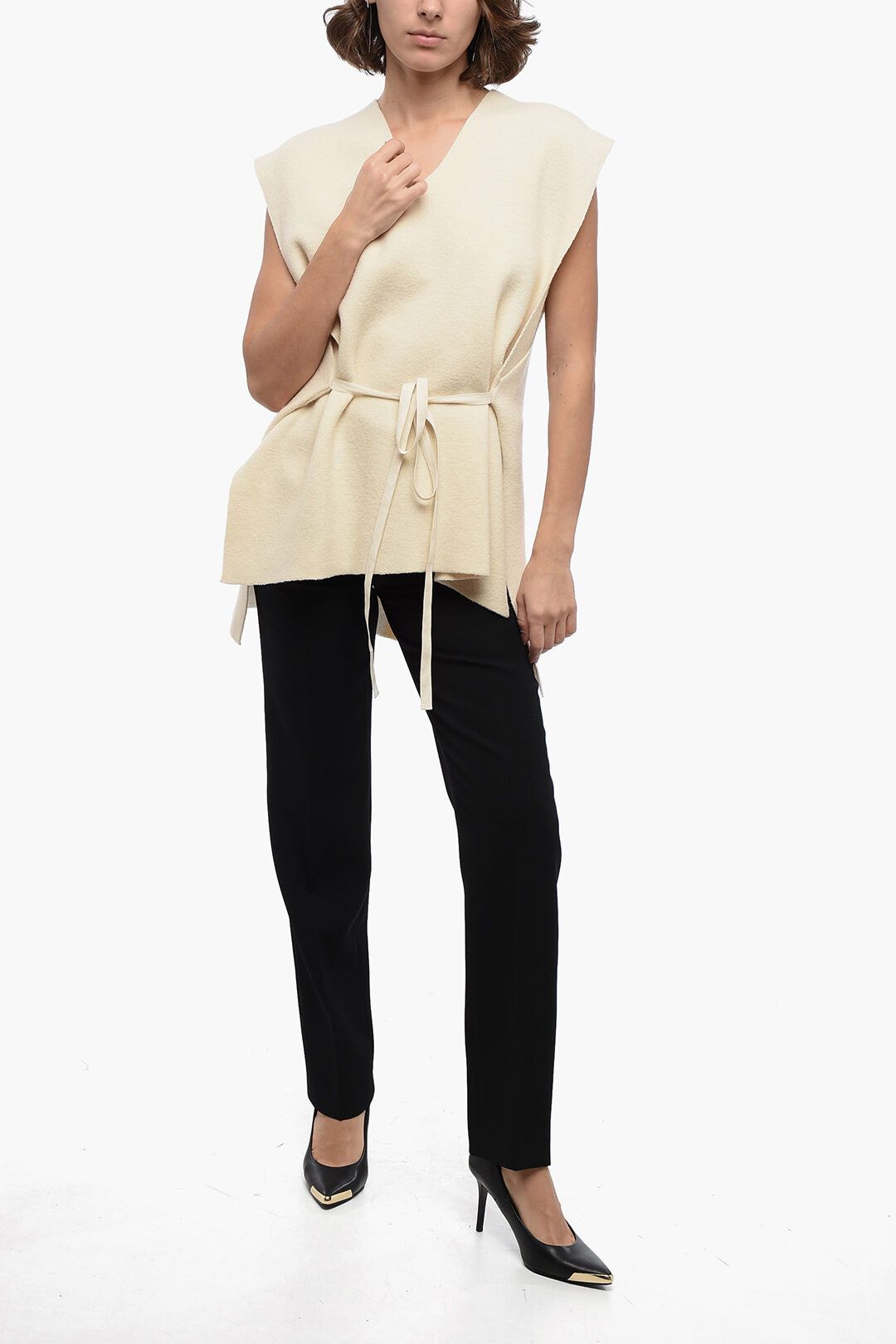 Jil Sander og1mm1225 V Neck Knitted Vest in White Size M / US 6-8 / IT 42-44 - 4 Thumbnail