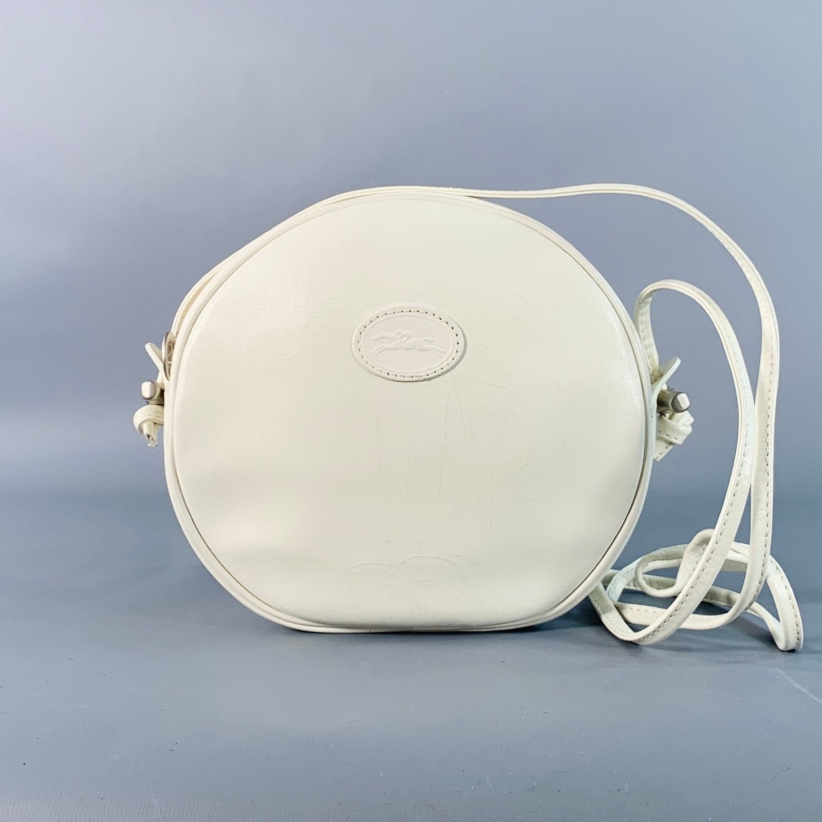 Longchamp LONGCHAMP Vintage White Faux Leather Round Crossbody Handbag Size ONE SIZE - 1 Thumbnail