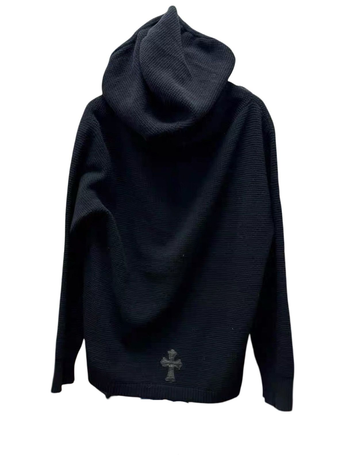 Chrome Hearts Cashmere leather cross patch waffle knit silver hoodie Size US M / EU 48-50 / 2 - 3 Thumbnail