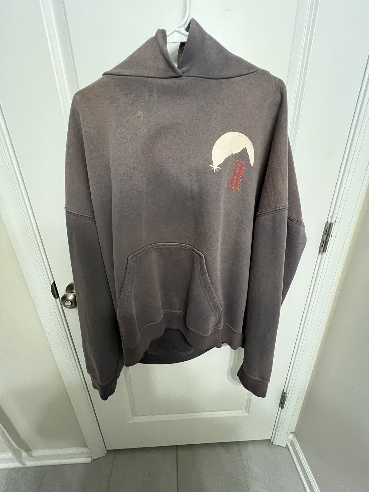 Distressed Grey Rhude Moon Hoodie