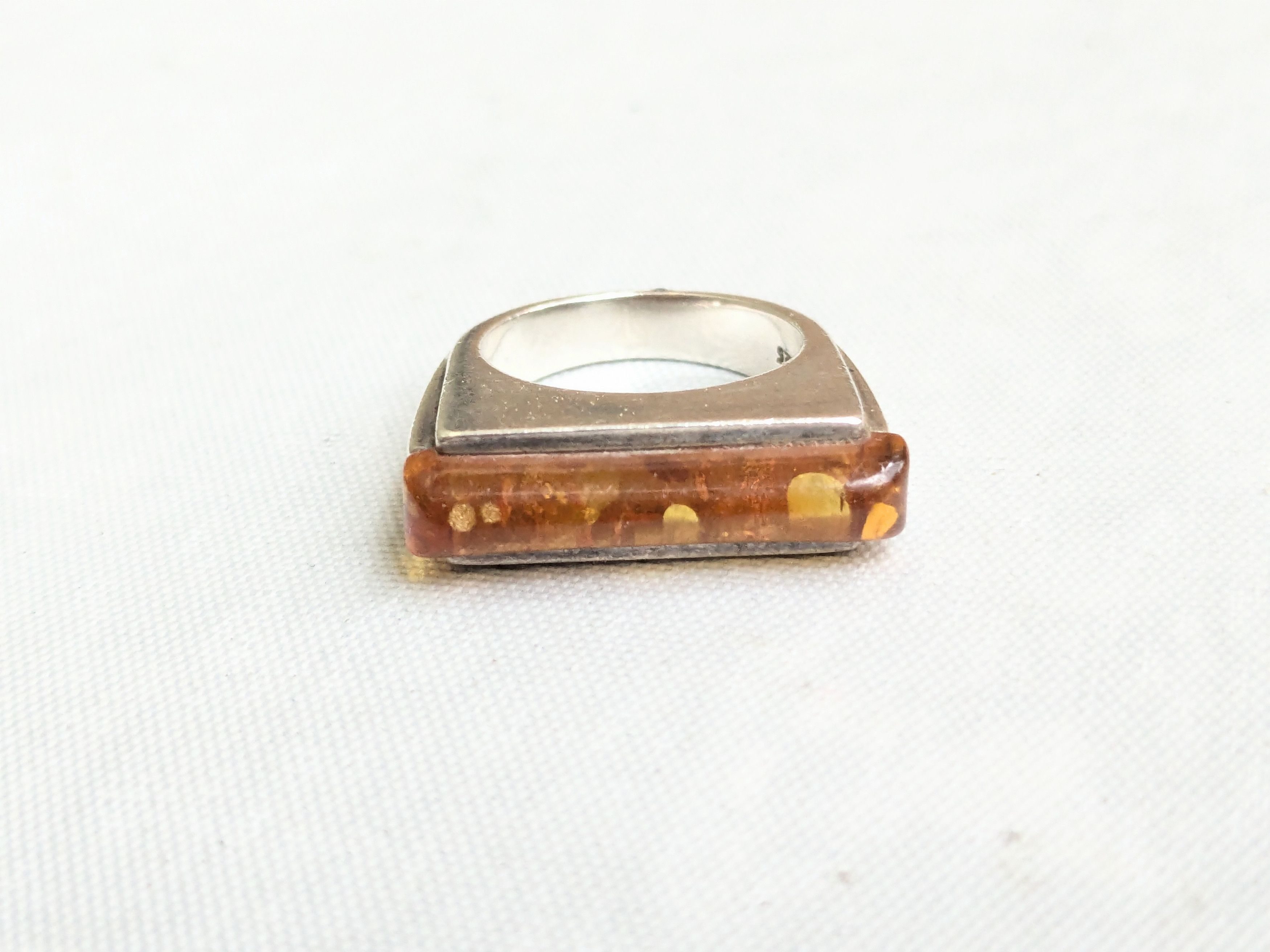 Jewelry Sterling Silver Ring Amber 6.75 Orange Avant Garde Modern Size ONE SIZE - 5 Thumbnail