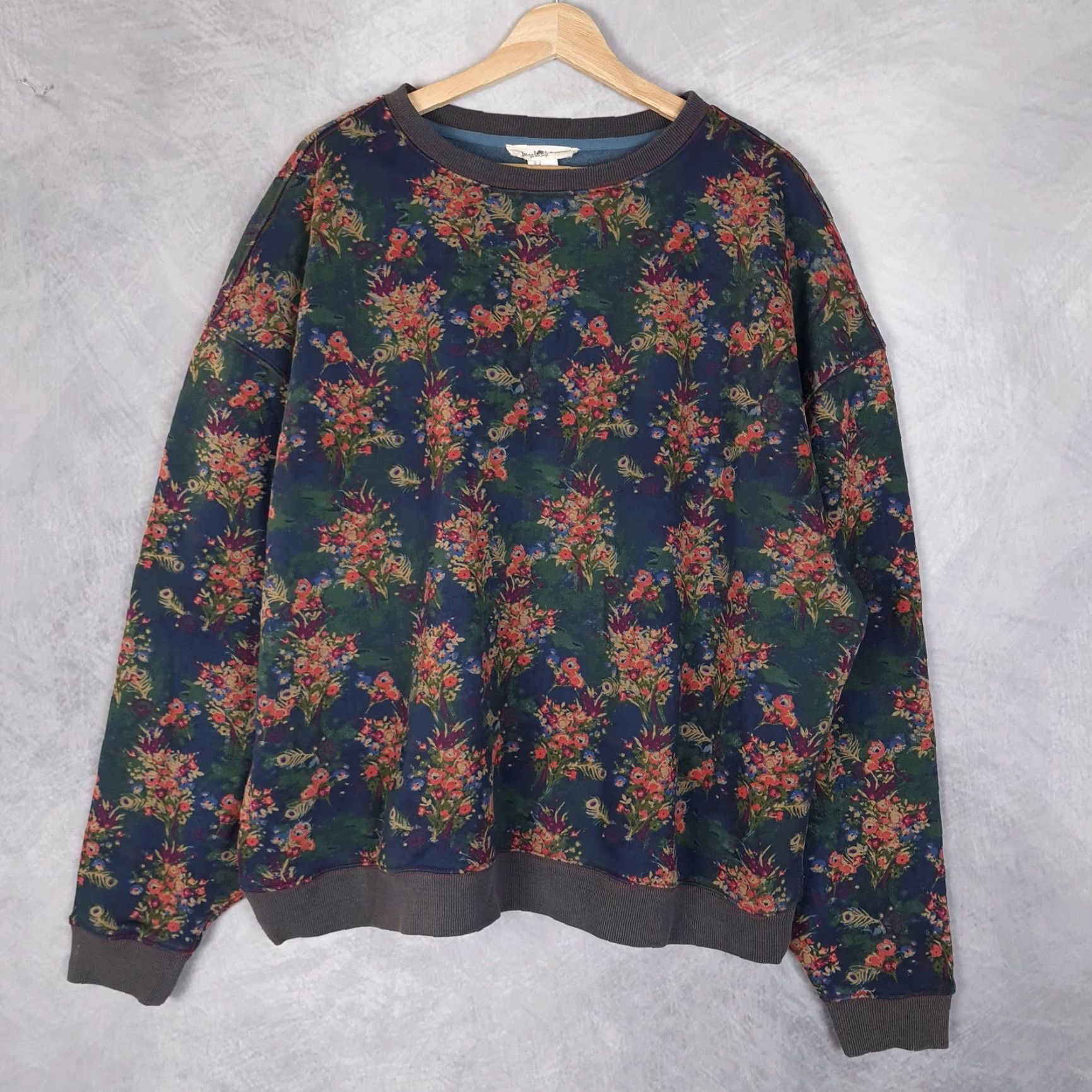Vintage Natural Life Sweatshirt Womens S/M Navy Floral Oversized Boho Crewneck Pullover Size S / US 4 / IT 40 - 2 Thumbnail