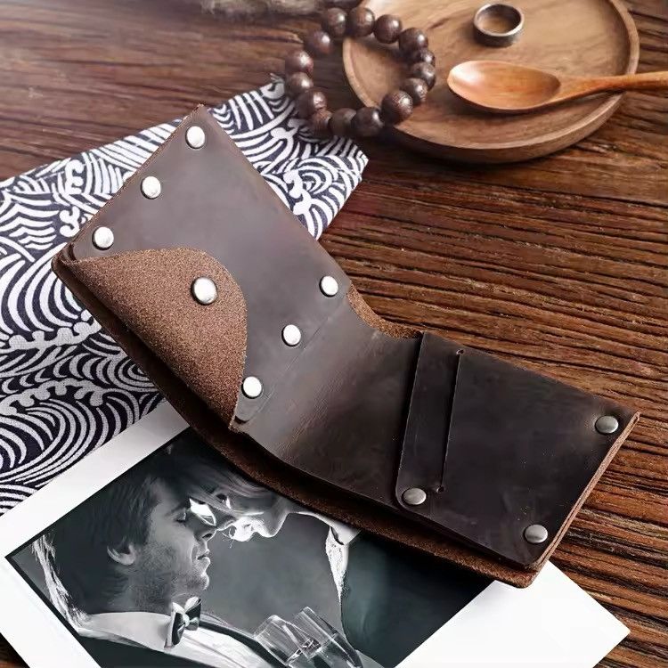 Leather Handmade Real Genuine Leather Brow Wallet Size ONE SIZE - 2 Thumbnail
