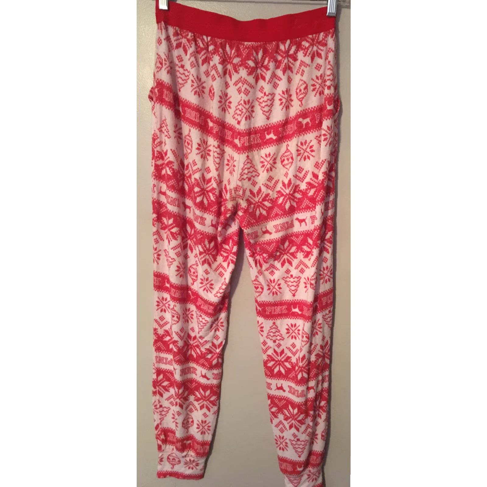 Vintage PINK Victoria's Secret Fair Isle Snowflake Pajama Pants White Red Sz S Size 28" / US 6 / IT 42 - 5 Thumbnail