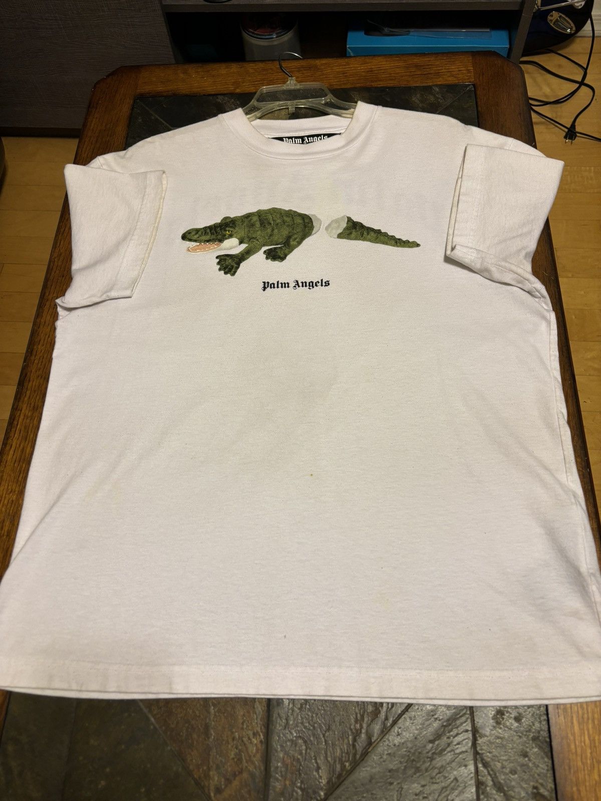 image of Palm Angels Crocodile Print White T-Shirt, Men's (Size XL)