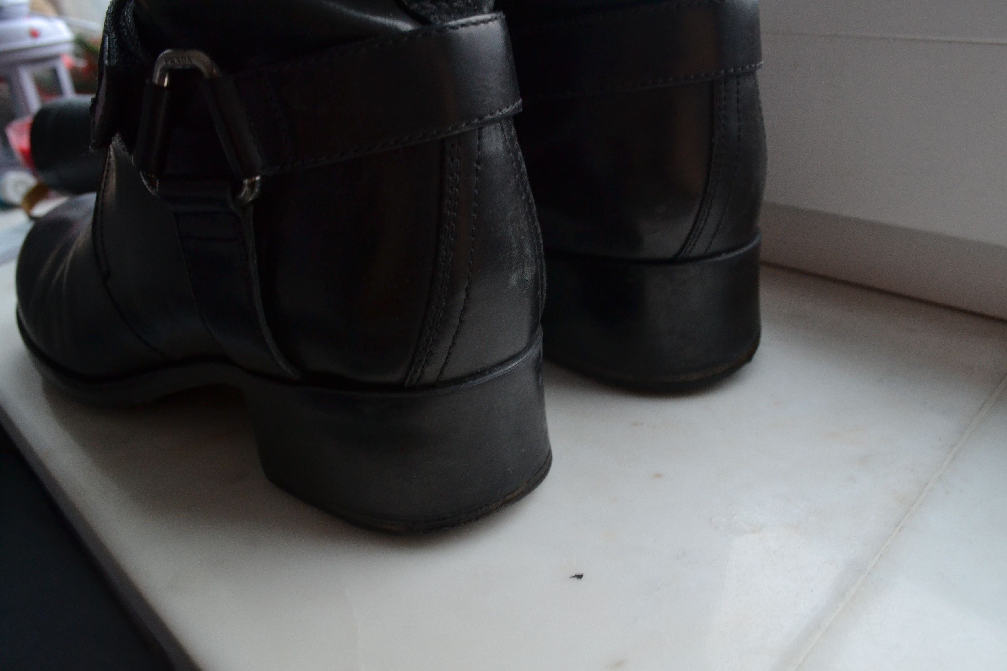Prada PRADA Boots Logo Belt Biker Moto Zip Tall Shoes Black Size US 7 / IT 37 - 13 Thumbnail