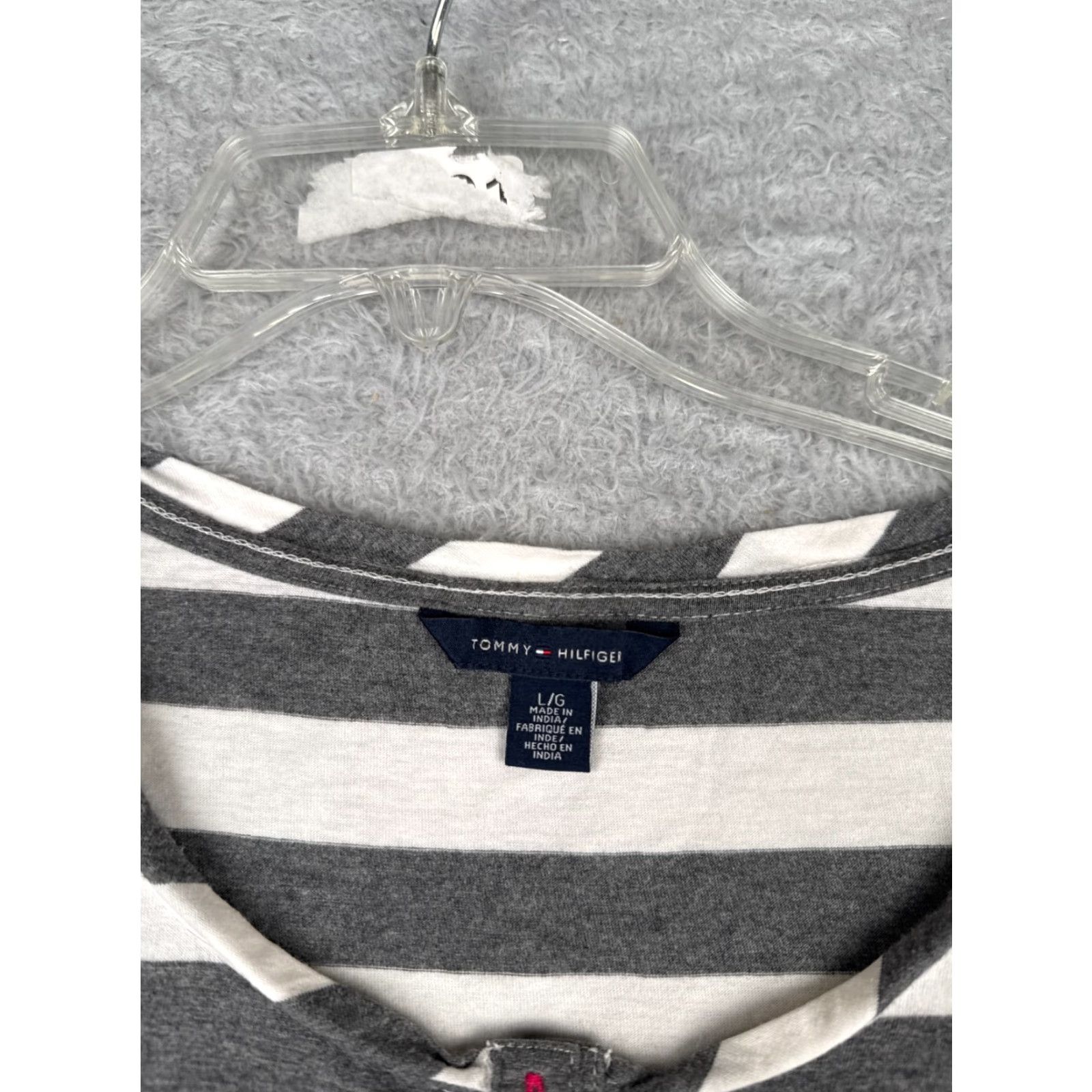 Tommy Hilfiger Tommy Hilfiger Shirt Women Large Gray White Stripe Long Sleeve Cotton Blend Size L / US 10 / IT 46 - 6 Thumbnail