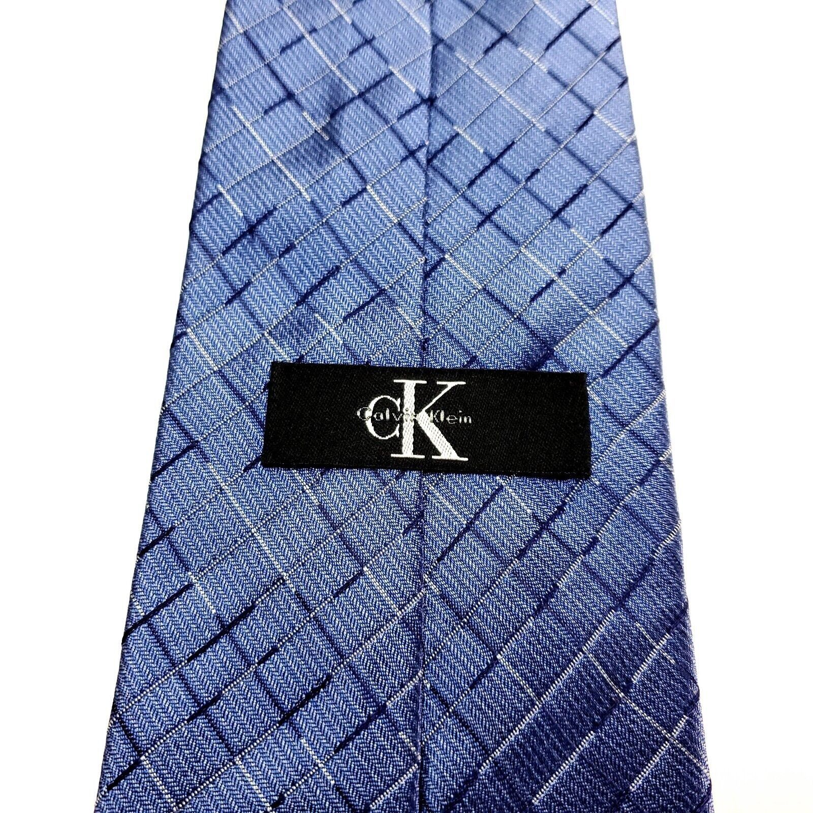 Calvin Klein Calvin Klein Silk Tie Blue Woven Plaid Size ONE SIZE - 3 Thumbnail