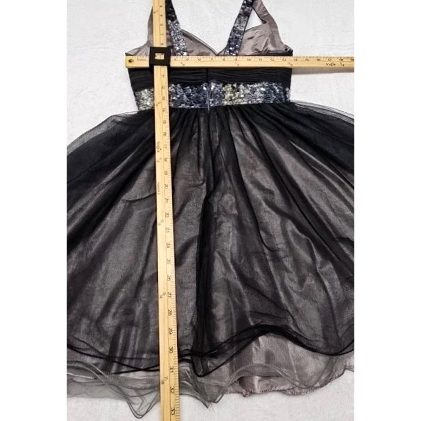 Vintage Y2K Couture Black Sequin Empire Waist Chiffon Party Prom Dress Sz 4 USA Size S / US 4 / IT 40 - 8 Thumbnail