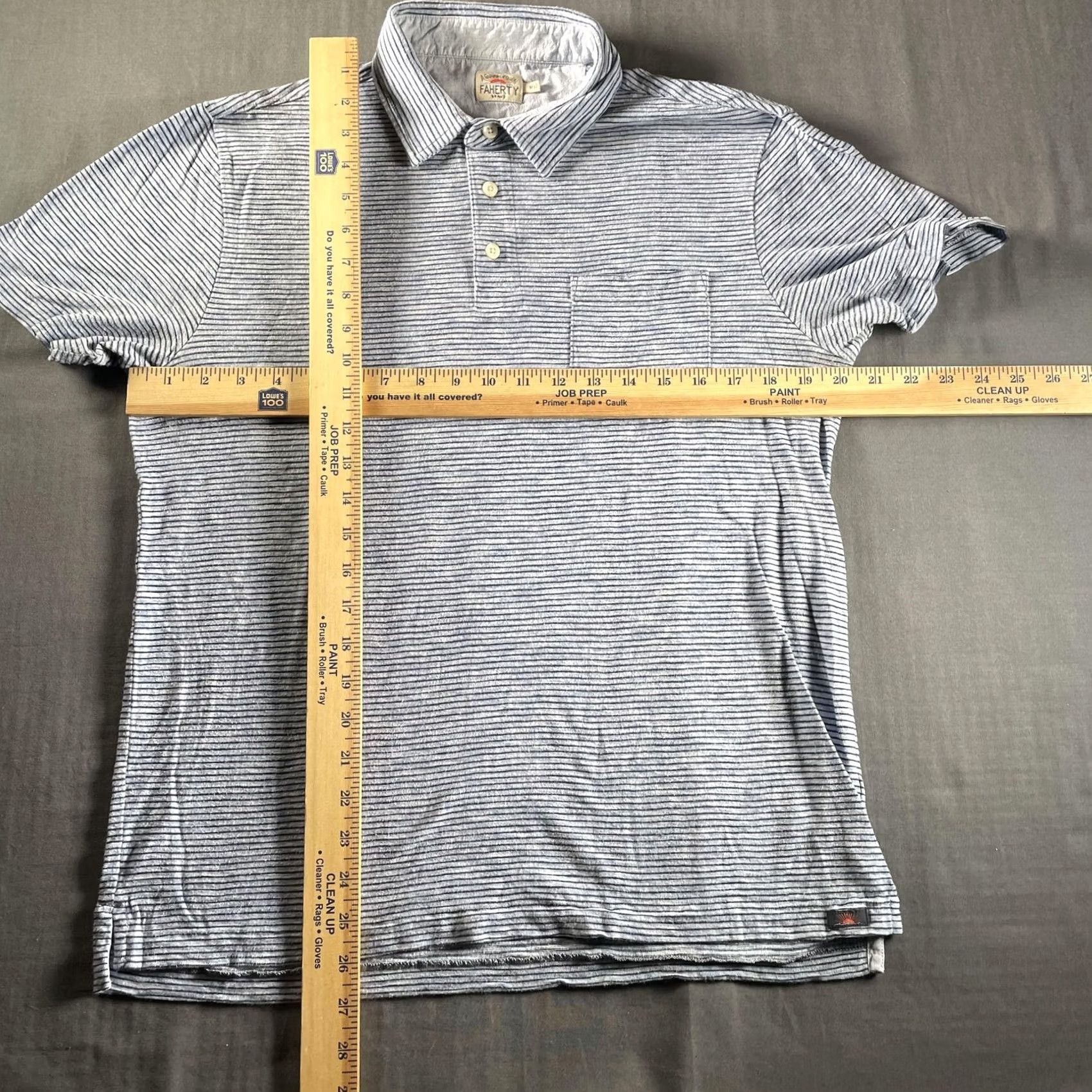 Faherty Faherty Polo Shirt Mens M Blue Gray Striped Organic Cotton Blend Pocket Size US M / EU 48-50 / 2 - 4 Thumbnail