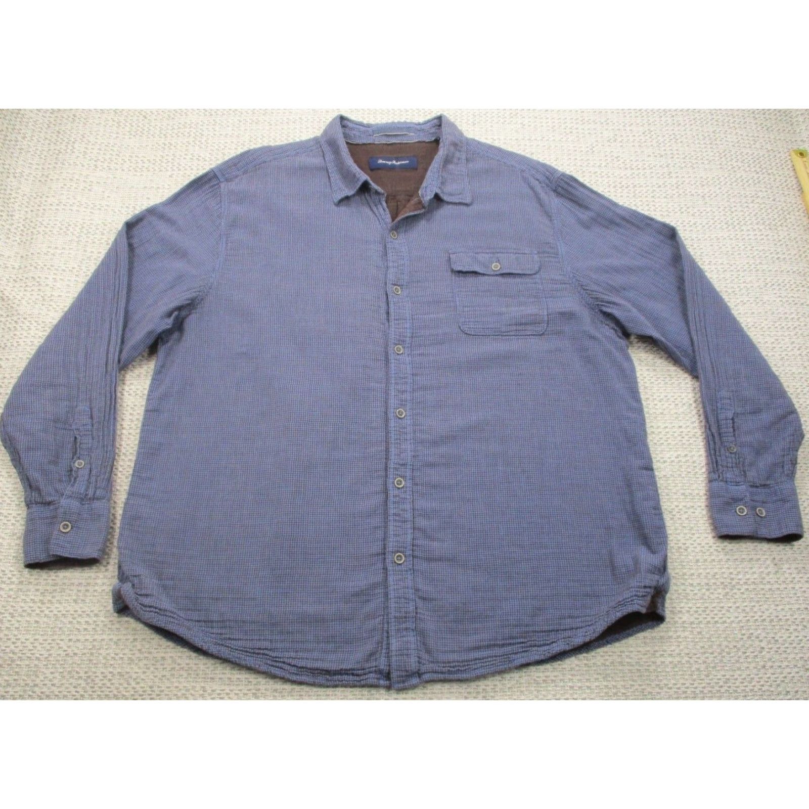 Tommy Bahama VINTAGE Tommy Bahama Shirt Mens L Button-Up Long Sleeve 2 Layer Breathable Sheer Check Blue Cotton Casual Beach USA 90s Mens Size US L / EU 52-54 / 3 - 2 Thumbnail