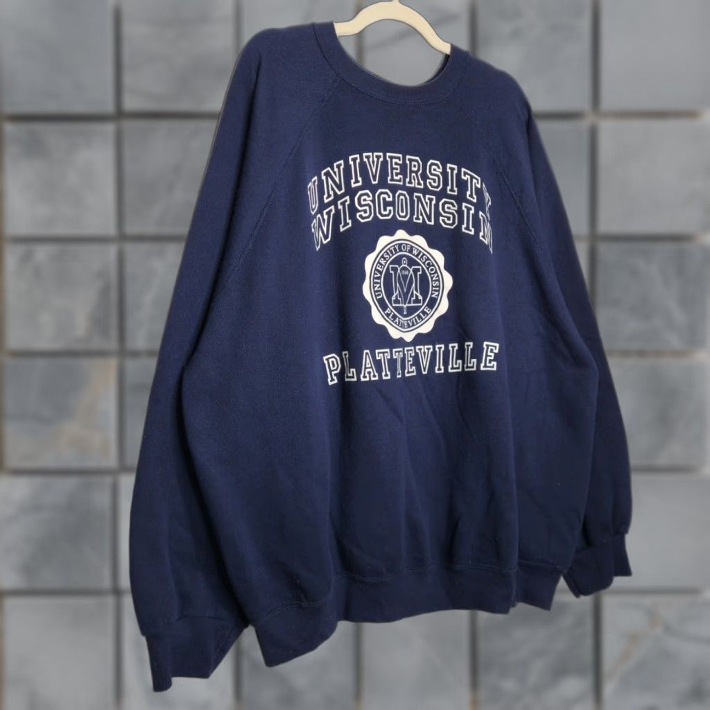Tultex VINTAGE Tultex Sweatshirt Raglan Crewneck Blue 3XL Men Pullover Wisconsin 90s UW Platteville Size US XXL / EU 58 / 5 - 1 Thumbnail