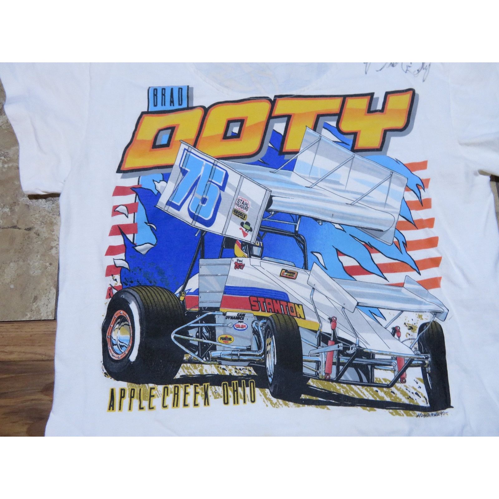 Other 90s Brad Doty Racing T-Shirt Autographed Modified Scoop Neck Size L / US 10 / IT 46 - 2 Thumbnail
