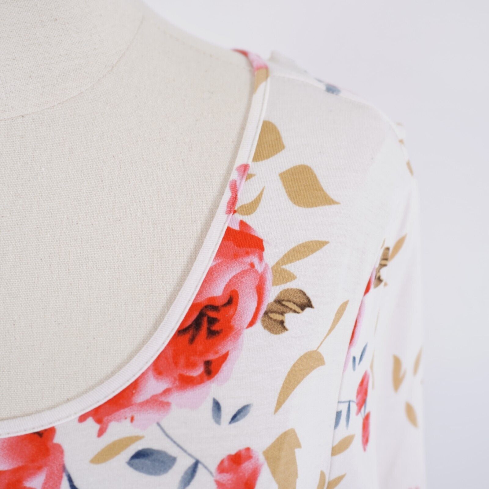 Designer Cathy XL Cream Pink Tan Floral Sun Dress Boat Neck Short Sle Size XL / US 12-14 / IT 48-50 - 2 Thumbnail