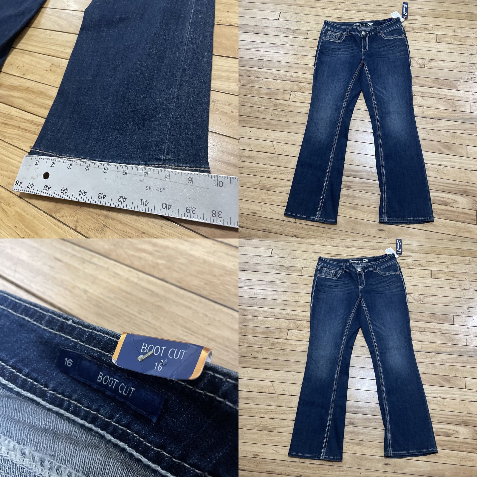 Vintage VINTAGE Seven 7 Jeans Bootcut Women 16 Western Thick Stitch Cowgirl Dark Wash 36x32 NEW Size 38" / US 16 / IT 52 - 10 Thumbnail
