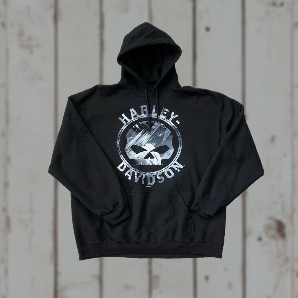 Harley Davidson VINTAGE Harley-Davidson Skull Sweatshirt Pullover Hoodie XL Men Hooded Fleece Black Size US XL / EU 56 / 4 - 1 Thumbnail
