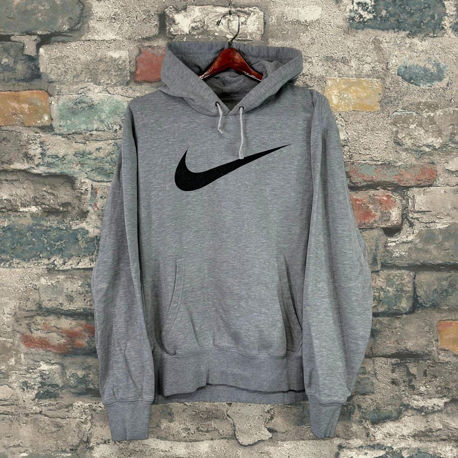 image of Nike Center Swoosh Hoodie Light Grey Cotton Logo Y2K, Men's (Size XL)