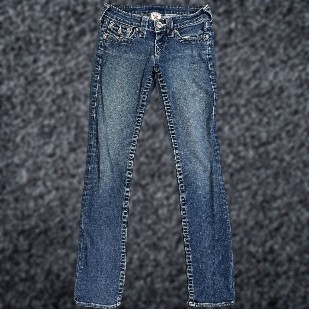 True Religion VINTAGE? No, actually not vintage. True Religion World Tour Jeans Womens 26 Blue Low Rise Straight Flap Pockets USA Size 26" / US 2 / IT 38 - 1 Thumbnail