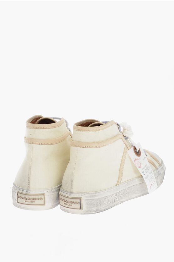 image of Dolce Gabbana D&g Vintage Effect Leather High-Top Sneakers in Beige, Men's (Size 12)