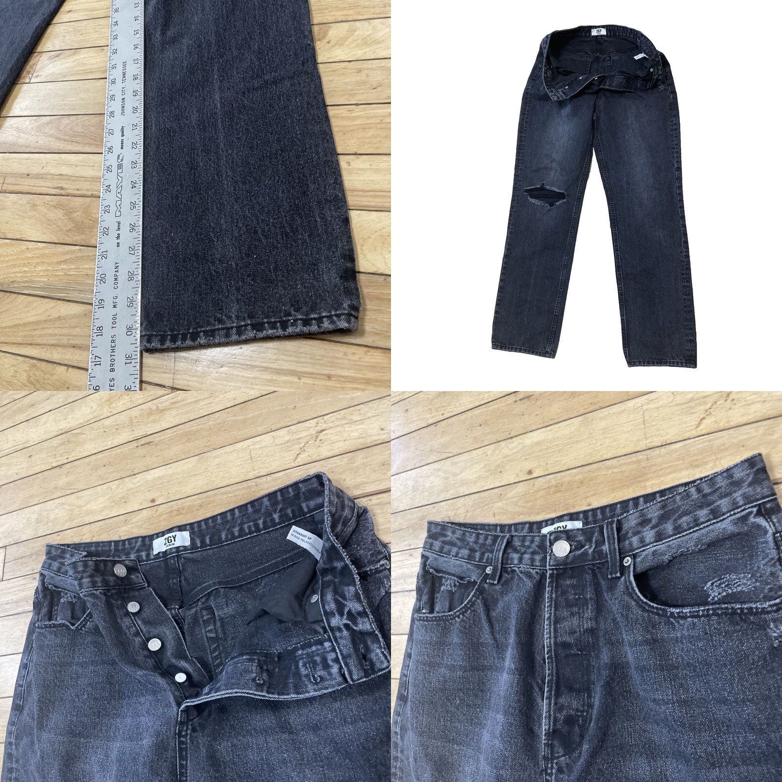 Denime VINTAGE ZGY Denim Adult 30 Hi Rise Relaxed Straight Black Distressed Street Denim 30x30 Size US 30 / EU 46 - 9 Thumbnail