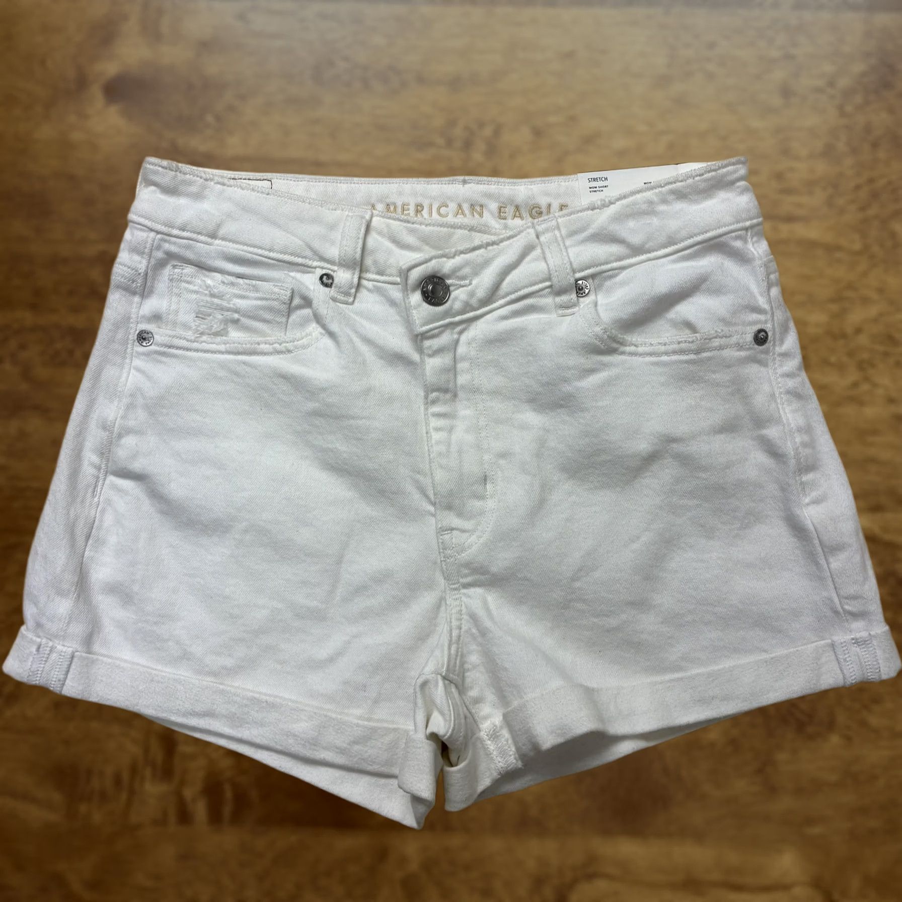 Vintage American Eagle Womens 4 White Mom Cuffed Denim Cotton Stretch Casual Shorts Size 27" / US 4 / IT 40 - 1 Thumbnail