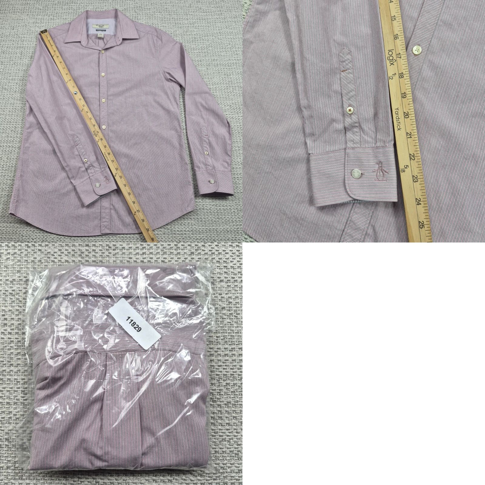 Original Penguin Original Penguin Heritage Slim Fit Shirt Mens 15.5 Pink Pinstripe Button Up Long Sleeve Dress Shirt, 100% Cotton, Slim, Classic Preppy Mens Size US L / EU 52-54 / 3 - 9 Thumbnail