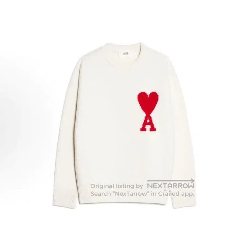 AMI AMI Cream Wool Sweater with Heart Design . Size S / US 4 / IT 40 - 1 Thumbnail