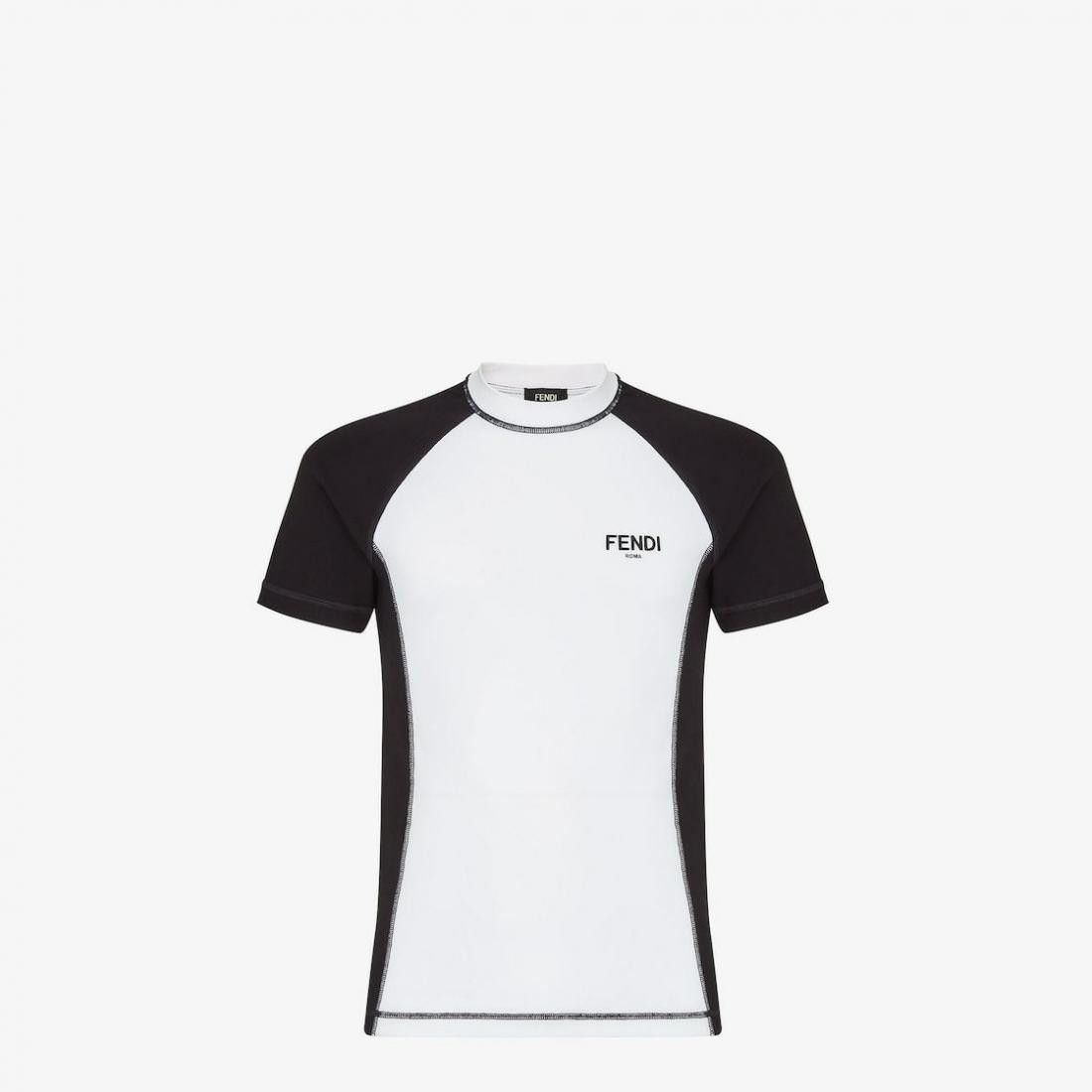 image of Fendi O1W1Db10324 Tech Fabric T- Shirt In White/black, Men's (Size Medium)