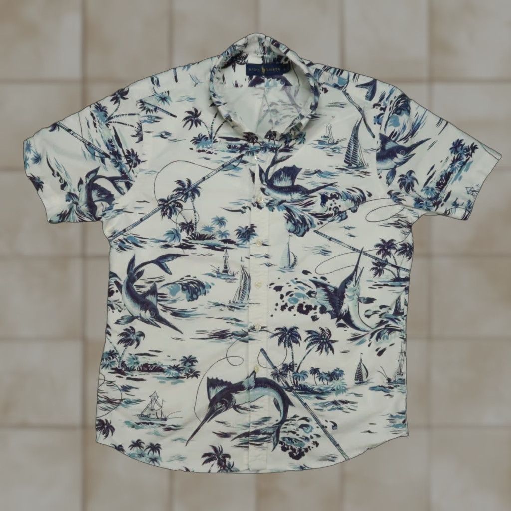 Ralph Lauren Ralph Lauren Button-Up Shirt Men Small White Geometric Short Sleeve Casual Sailing Size US S / EU 44-46 / 1 - 1 Thumbnail