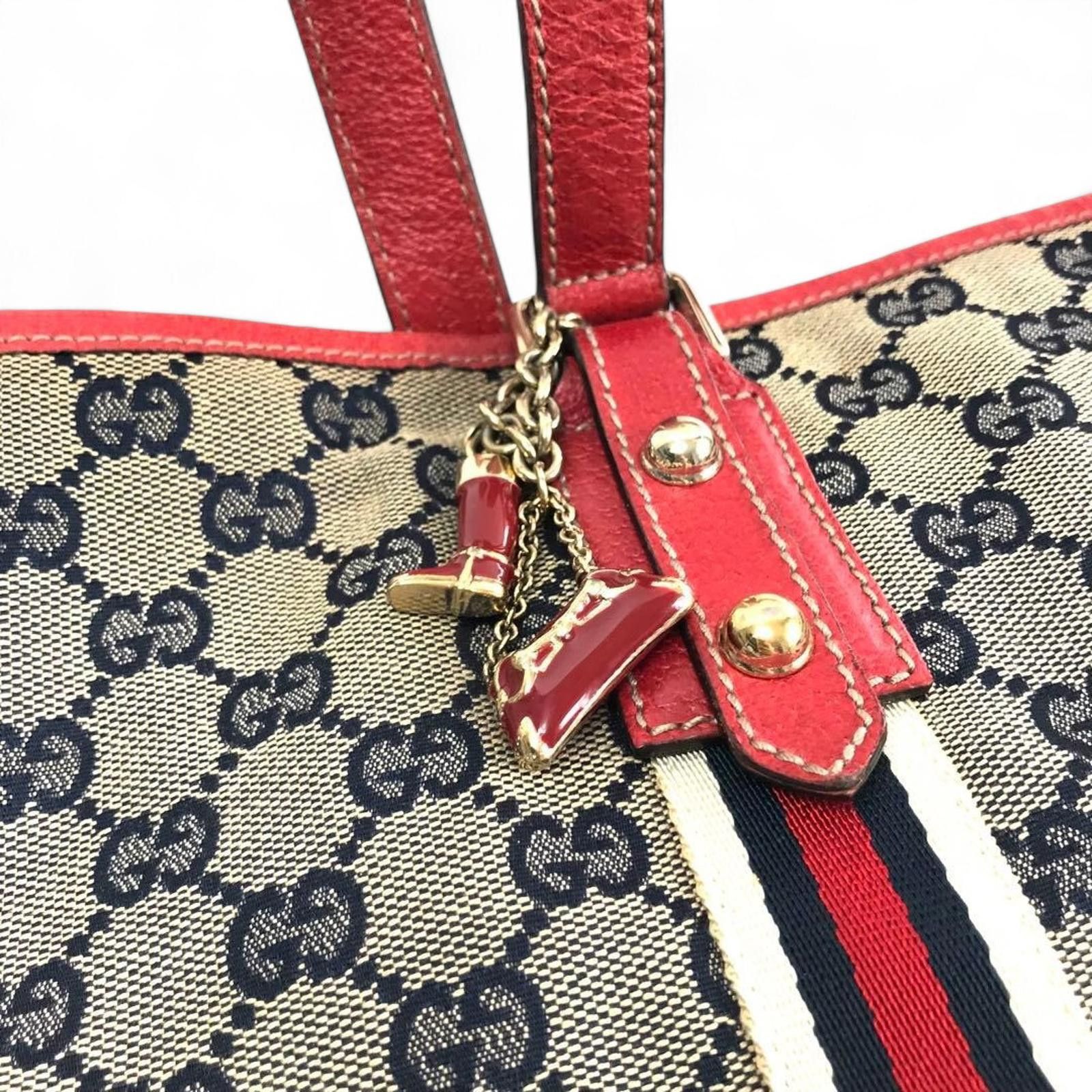 Gucci - Supreme Canvas Tote Bag Red Leather Trim