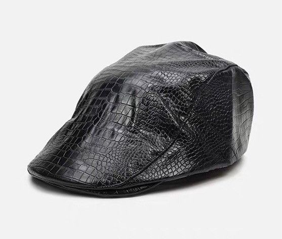 Japanese Brand Retro punk crocodile faux leather flat cap hat Size ONE SIZE - 1 Thumbnail