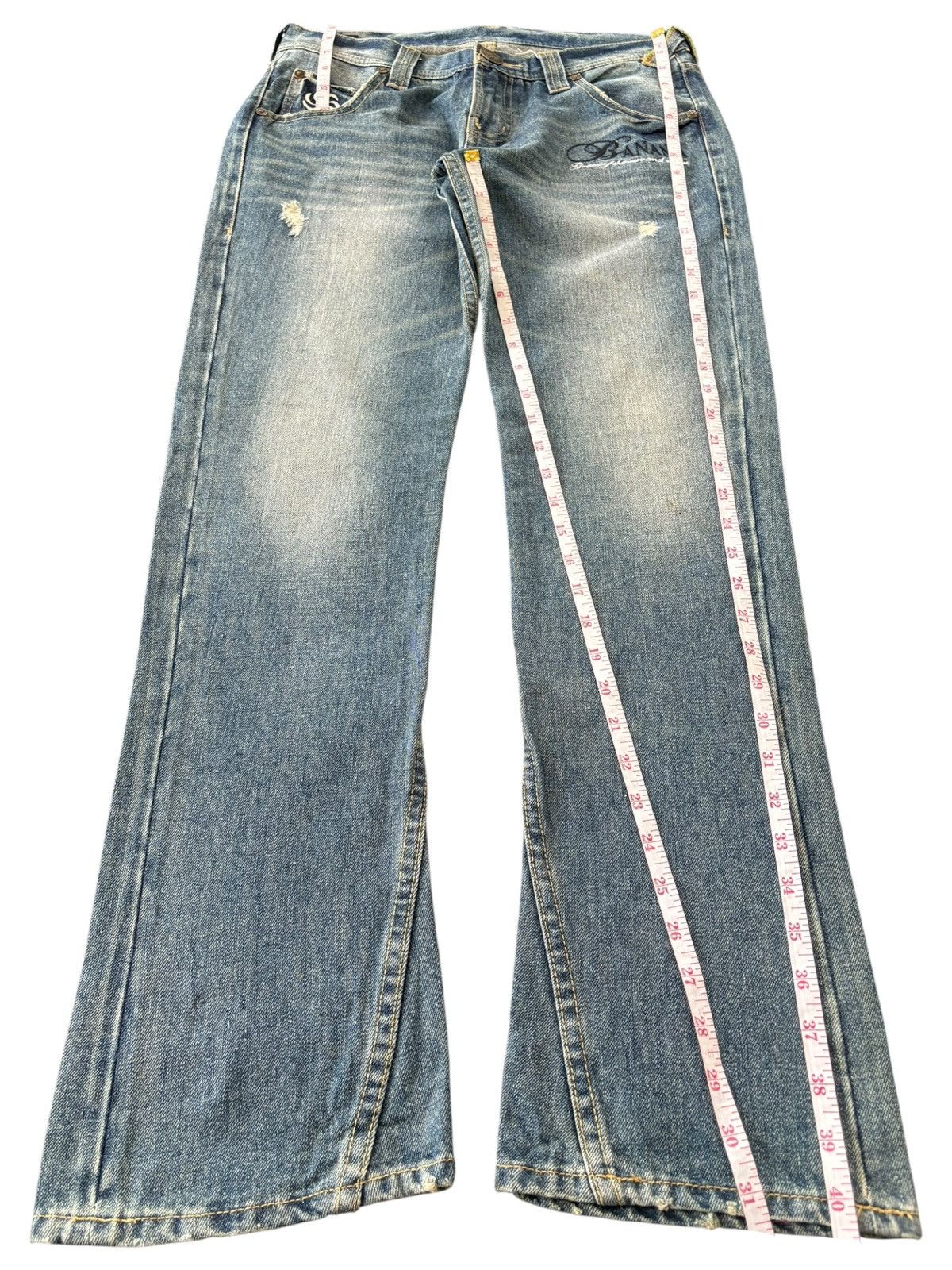 Japanese Brand Vintage Banana Seven Distressed Embroidery Bootcut Jeans Size 31" - 11 Thumbnail