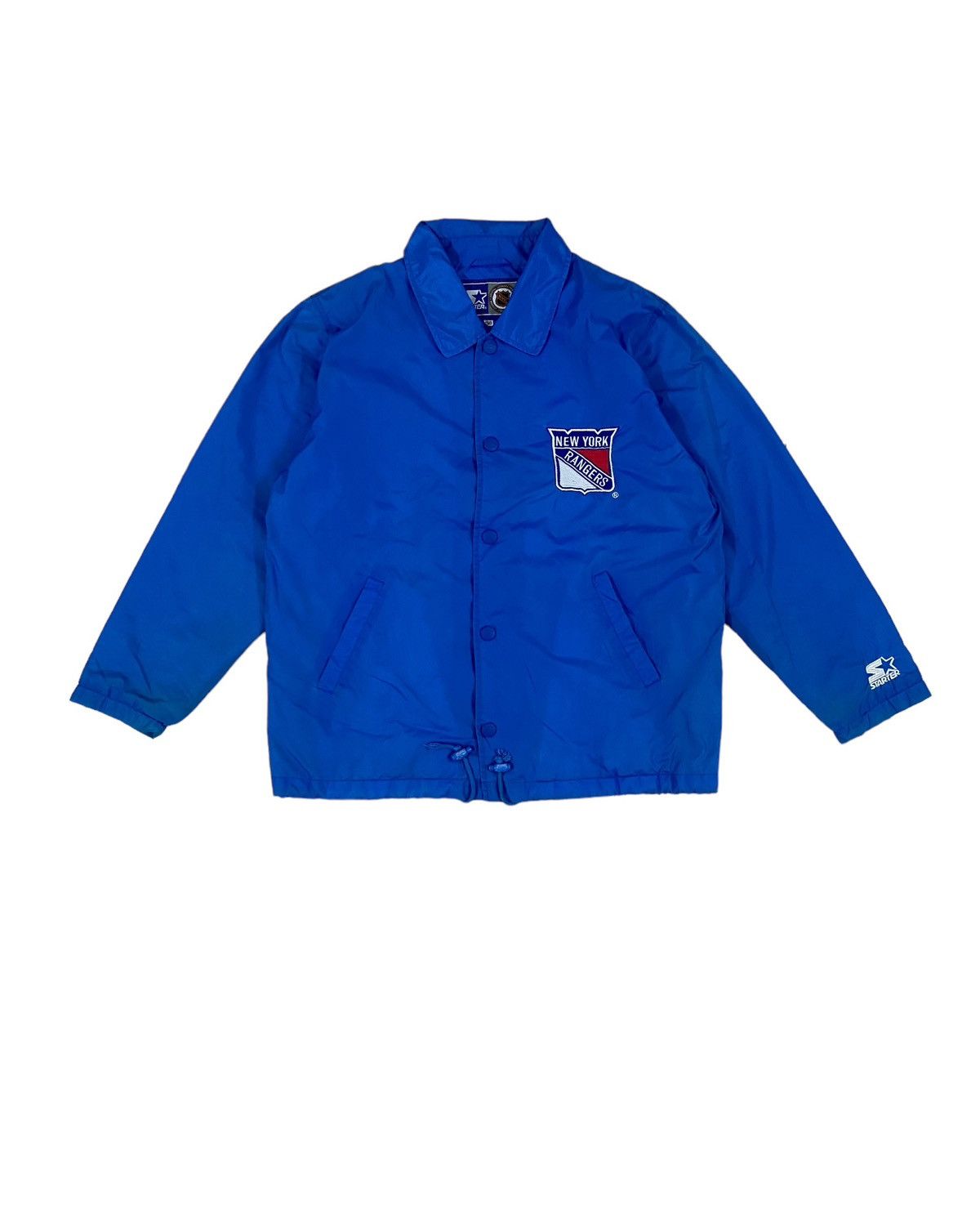 image of Bomber Jacket x New York Vintage New York Rangers Coach Jacket Nhl Starter in Blue (Size Medium)
