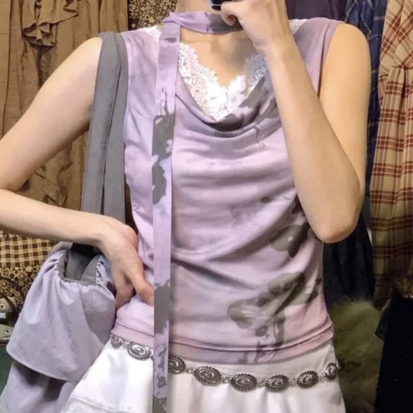Vintage Design retro vest top with neck decoration, fairy core top Size S / US 4 / IT 40 - 3 Thumbnail