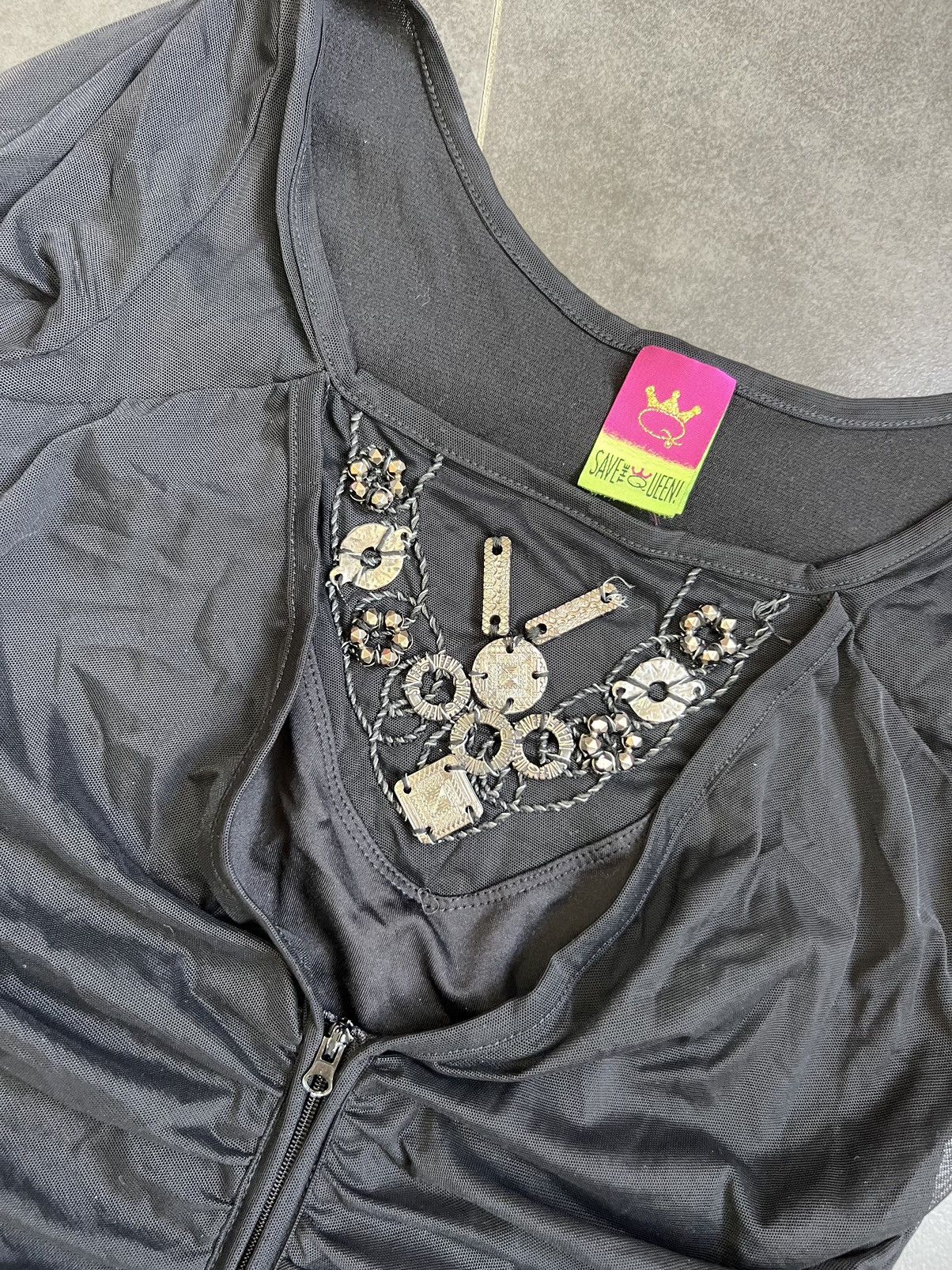 Jean Paul Gaultier × Other × Vintage Vintage Jean Paul Gaultier Save The Queen mesh blouse Size L / US 10 / IT 46 - 4 Thumbnail