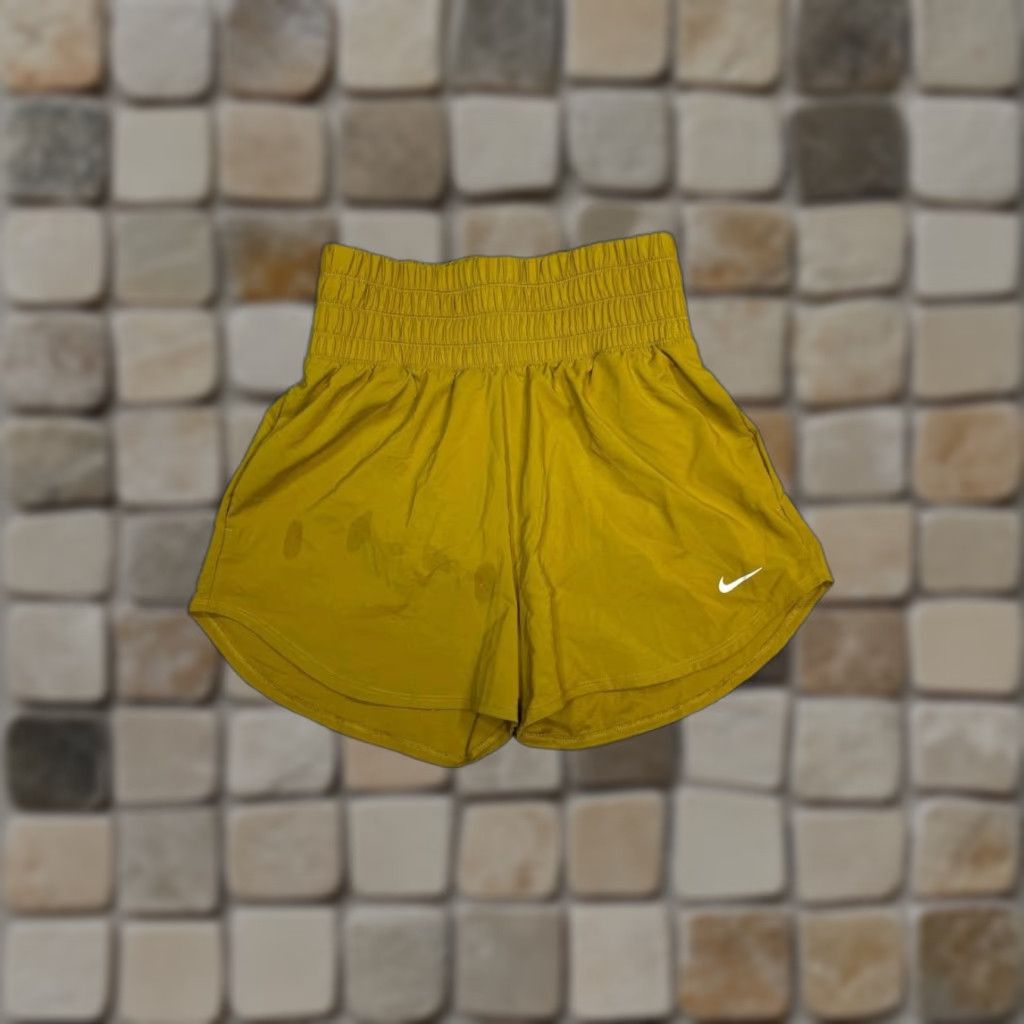 Nike Nike Running Shorts Womens Small Yellow Dri Fit Brief Liner Swoosh Logo Stretch Shirt Size 28" / US 6 / IT 42 - 1 Thumbnail