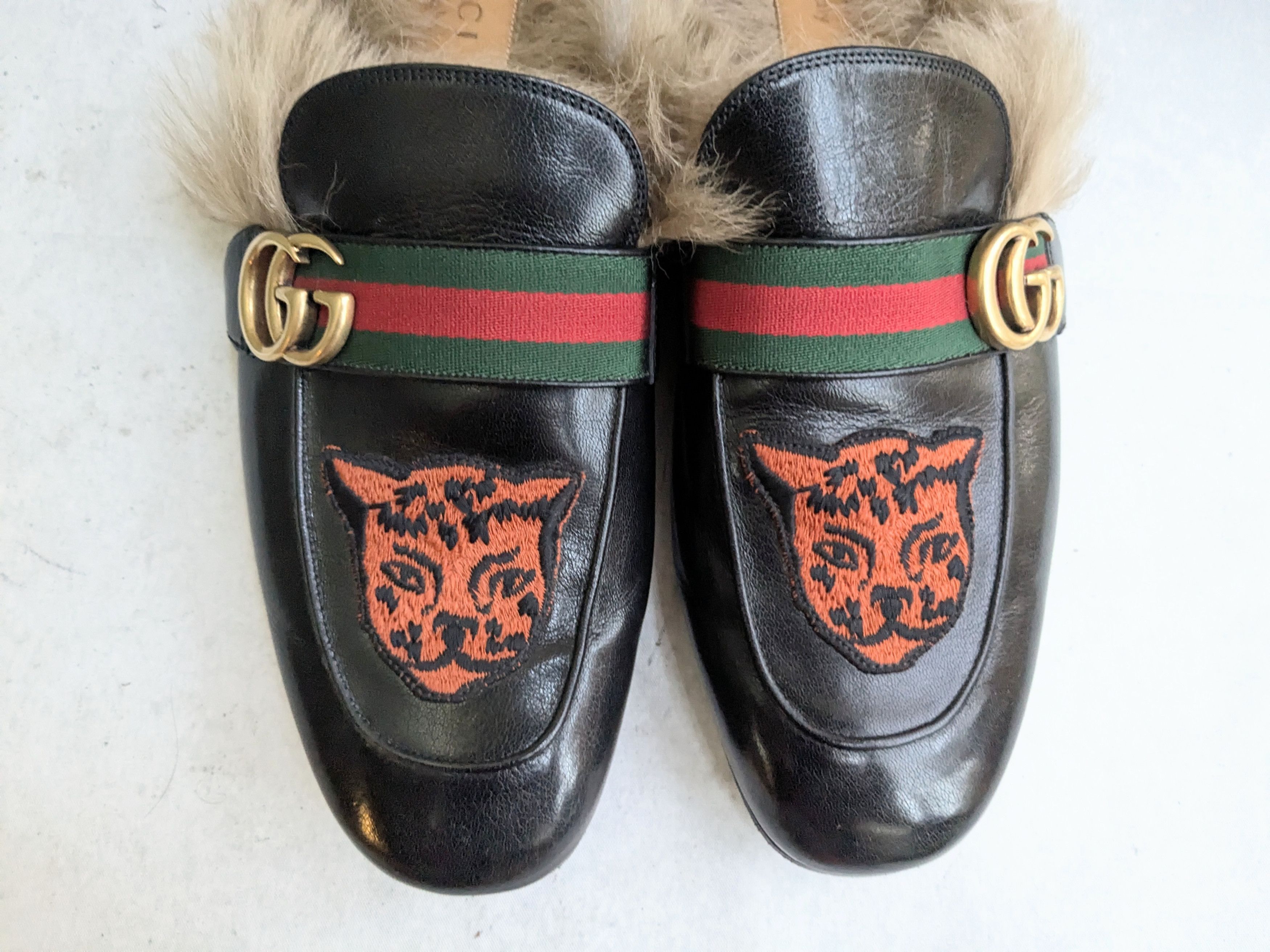 Gucci Princetown Horsebit Loafers 11 Black Leather Mules Fur