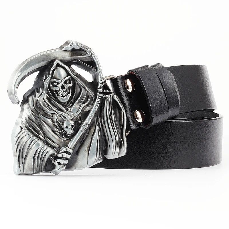image of Leather x Skulls Death Angel Skull Face Buckle Skeleton in Black, Men's