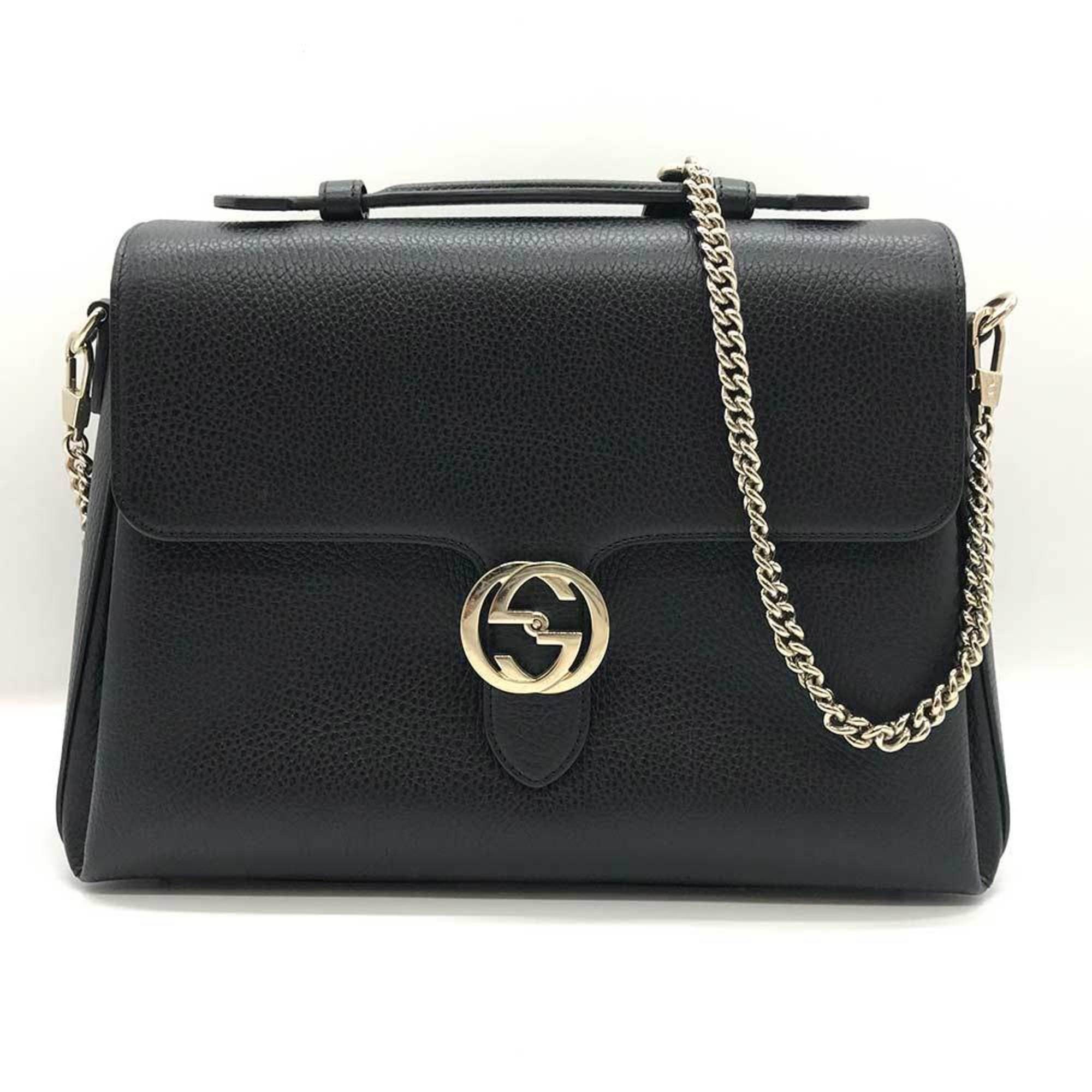 image of Gucci Interlocking G Chain Shoulder Hand Bag Black Leather 510306, Women's