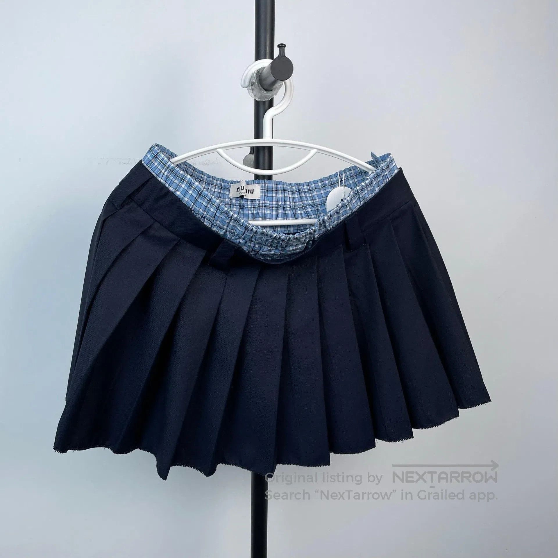 Miu Miu Miu Miu Navy Blue Plaid Pleated Skirt| Size 37" - 2 Thumbnail