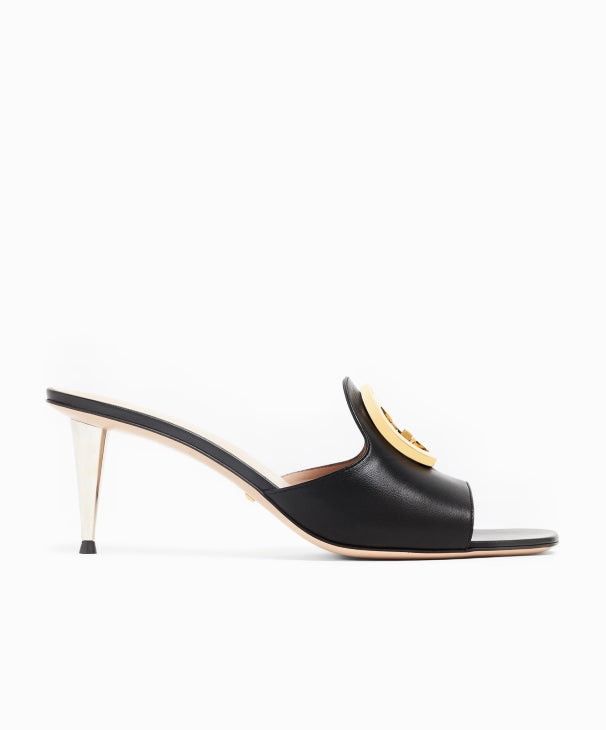 image of Gucci Blondie Leather Slide Sandals Size 39 in Black, Women's
