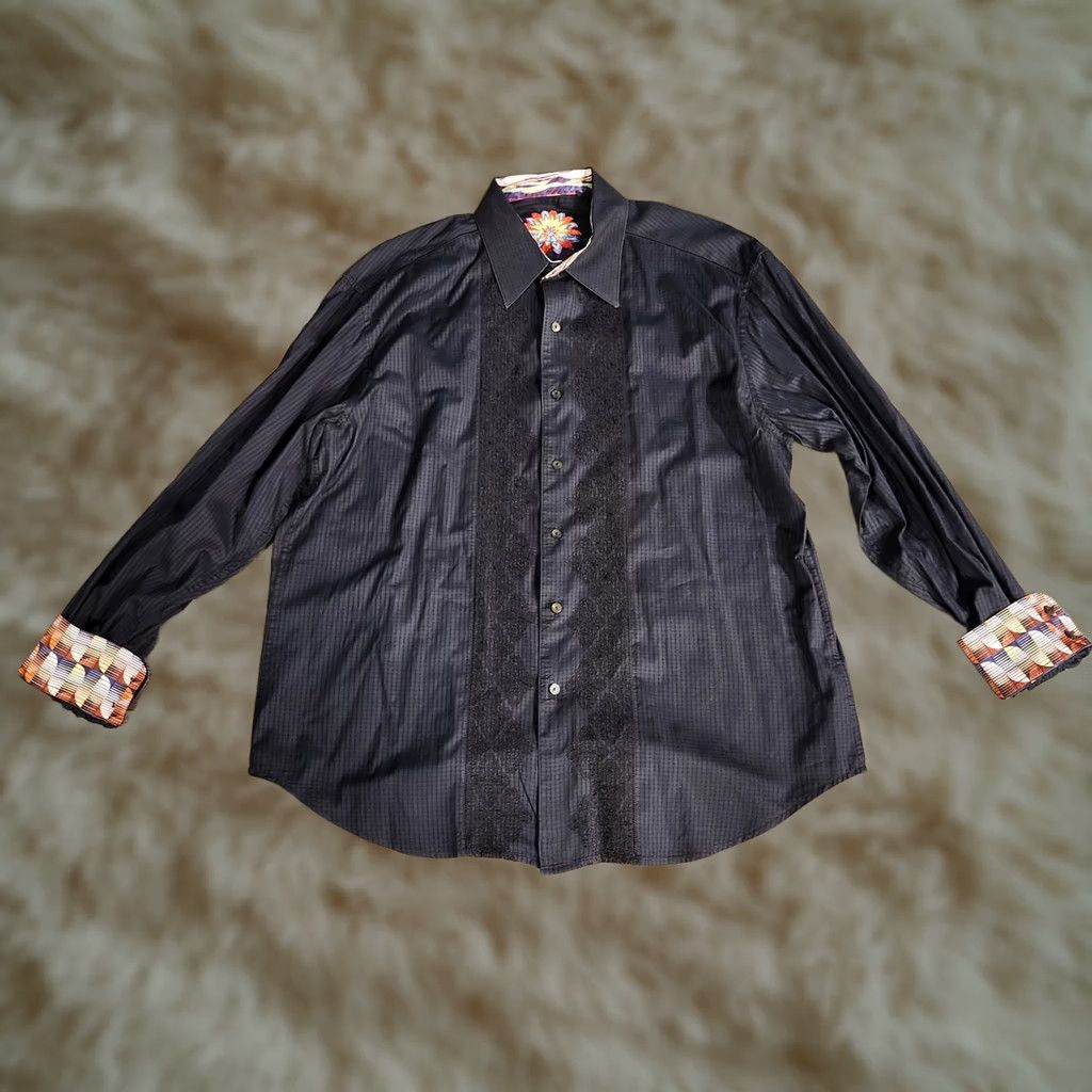 Robert Graham Robert Graham Button-Up Shirt Mens 2XL Black Textured Striped Flip Cuffs Collar Size US XXL / EU 58 / 5 - 1 Thumbnail