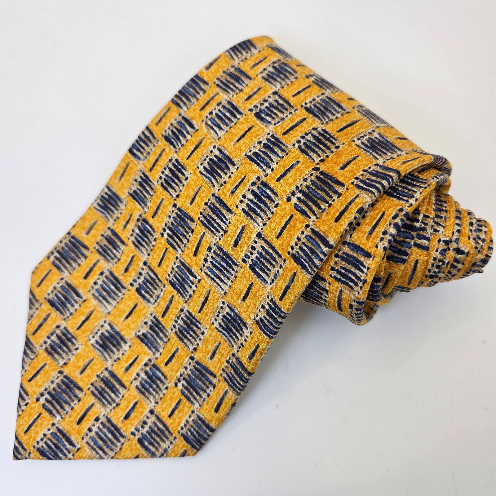 Ermenegildo Zegna Ermenegildo Zegna Silk Tie Gold Navy Geometric 4" Italy Size ONE SIZE - 1 Thumbnail