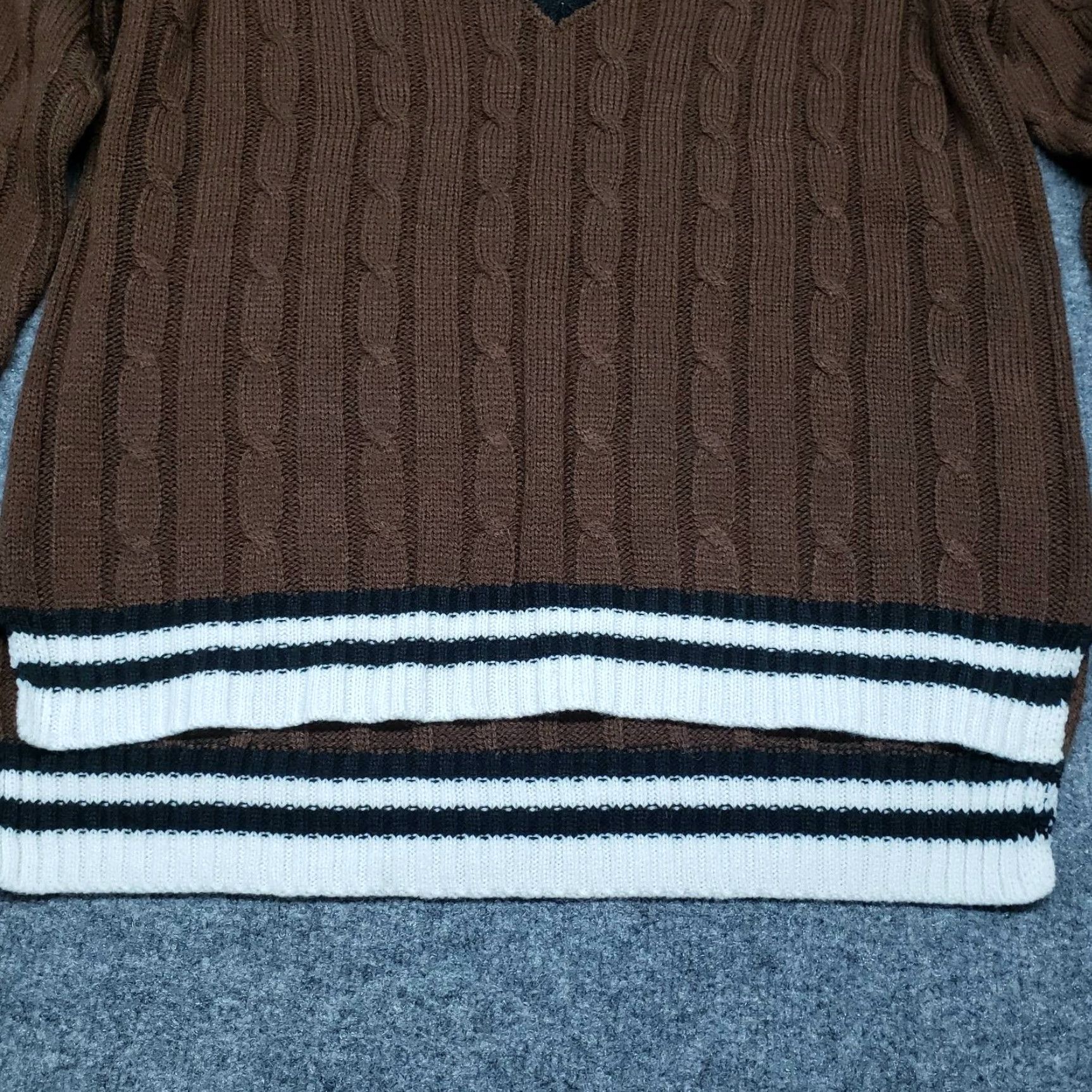 Vintage Rue21 Sweater S Brown Striped Long Sleeve V-Neck Cable Knit Pullover Womens Size S / US 4 / IT 40 - 5 Thumbnail