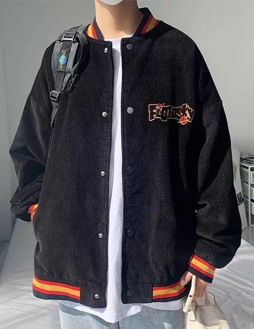 image of Art New Collection Kool Varsity Jacket Bomber Sweater Spring in Black, Men's (Size XL)