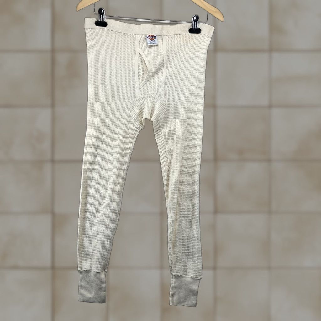 Dickies VINTAGE Dickies Thermal Long John Pants Base Layers M 34x24 Ivory Cotton Polyester Knit Regular Tapered Ankle Men 80s 70s Outdoor Retro Size US 31 - 1 Thumbnail